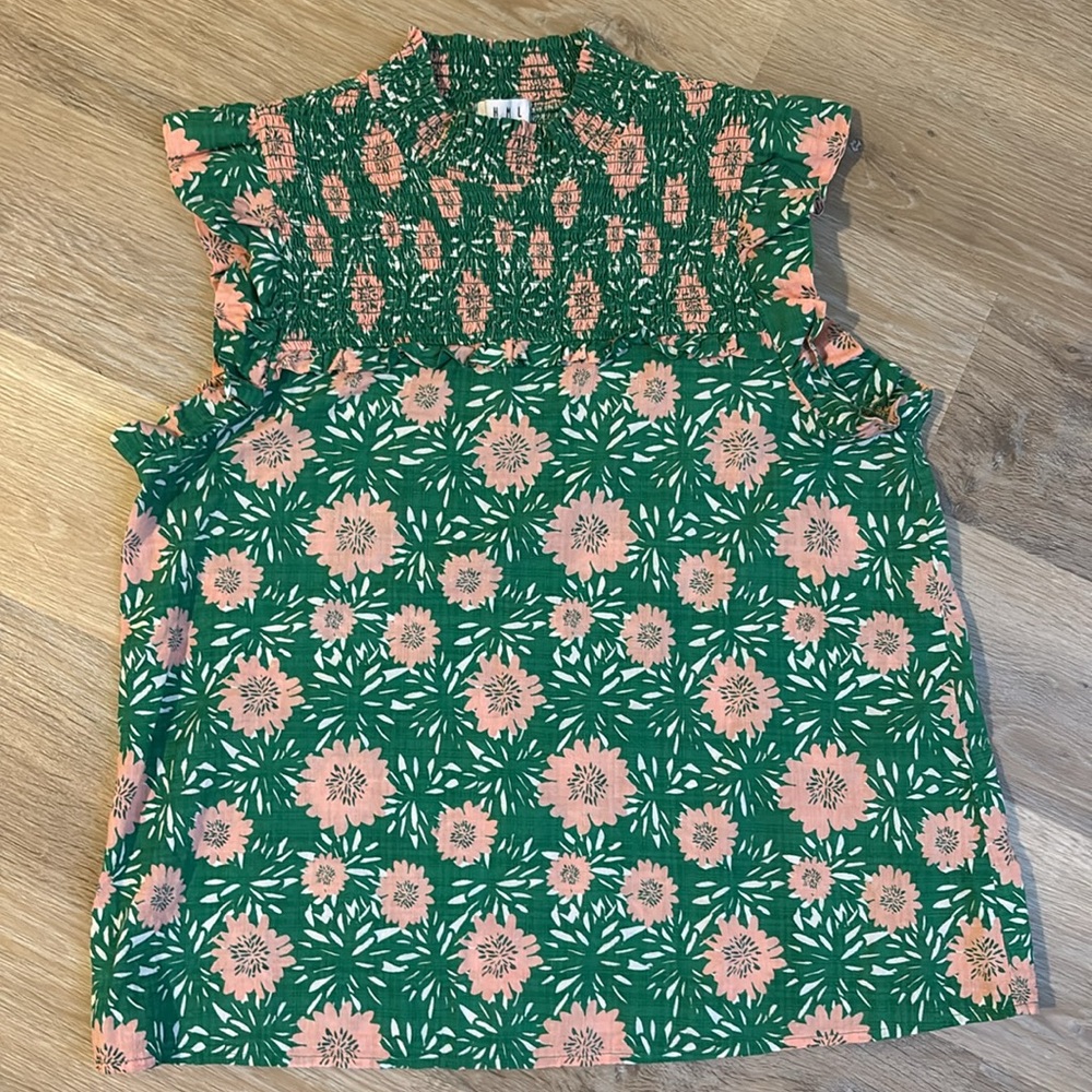 THML Vibrant Green and Pink Floral Blouse